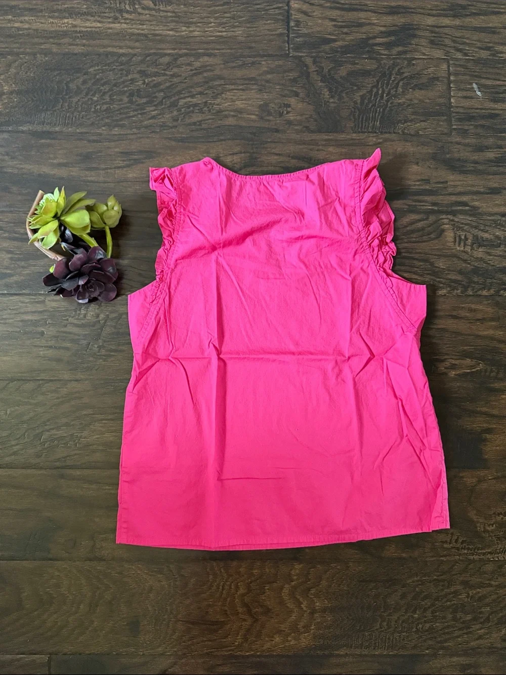 J. Crew Bright Pink Ruffle-Shoulder V-Neck Camisole
